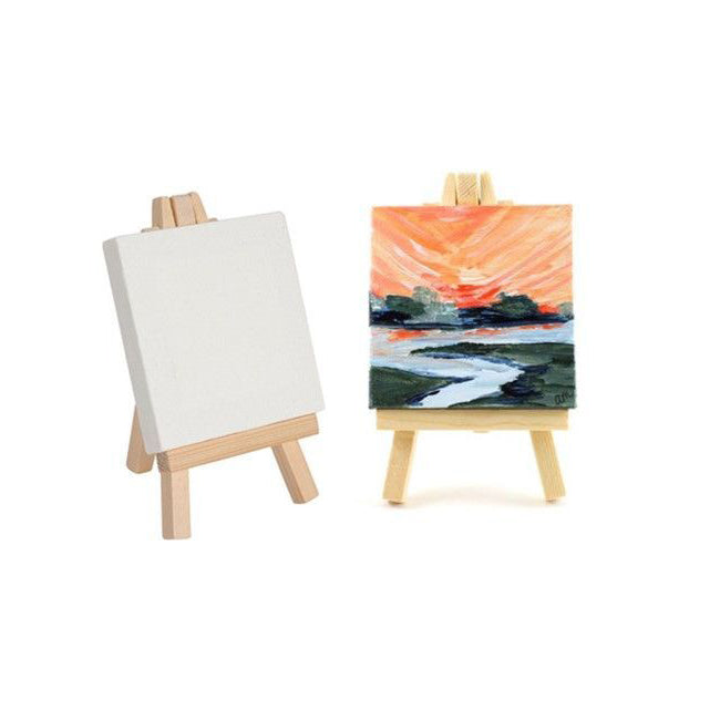 12PK Jasart Academy Mini Easel w/ 7x9cm White Blank Canvas