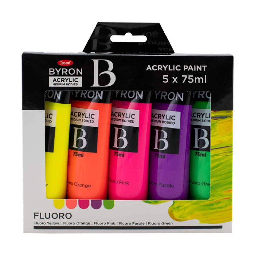 3x 5pc Jasart Byron 75ml Acrylic Paint Tube Set - Fluoro