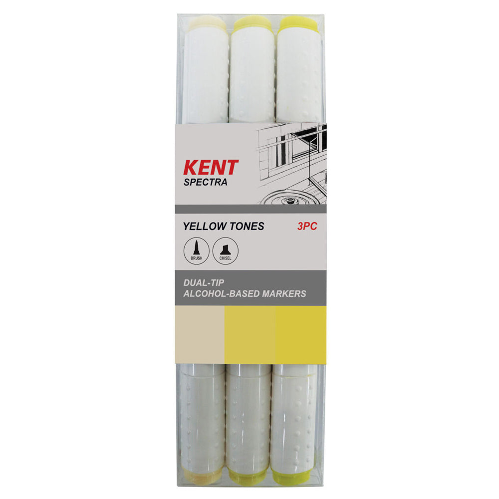 4x 3pc Kent Spectra Graphic Markers Brush Chisel Nib Yellow Set