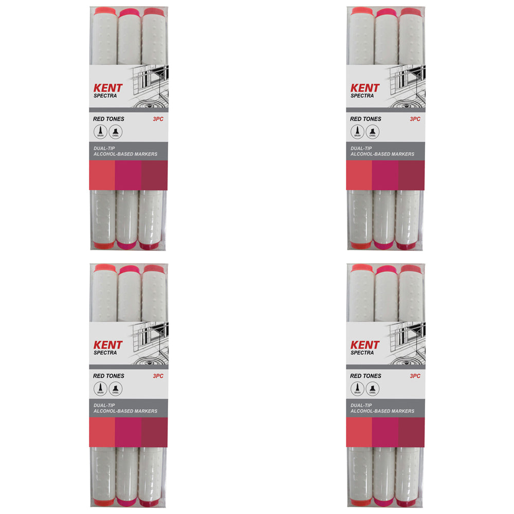 4x 3pc Kent Spectra Graphic Markers Brush Chisel Nib Red Set