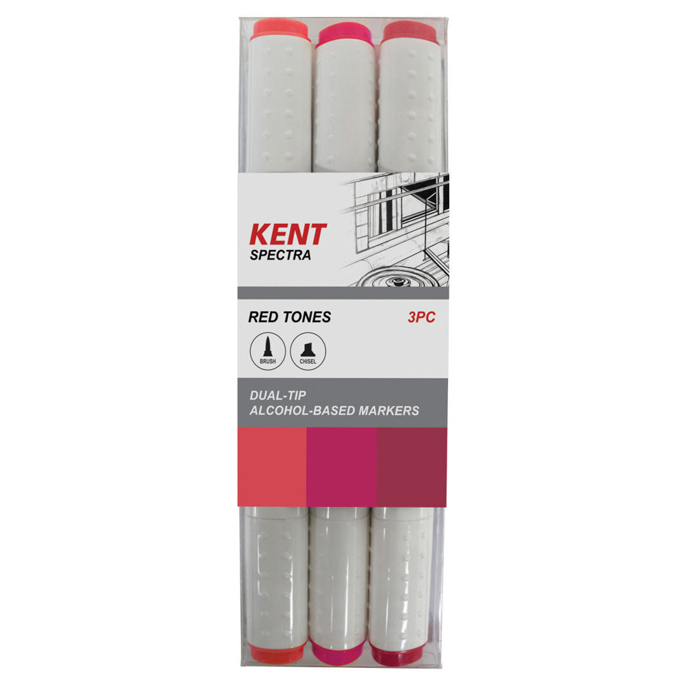 4x 3pc Kent Spectra Graphic Markers Brush Chisel Nib Red Set