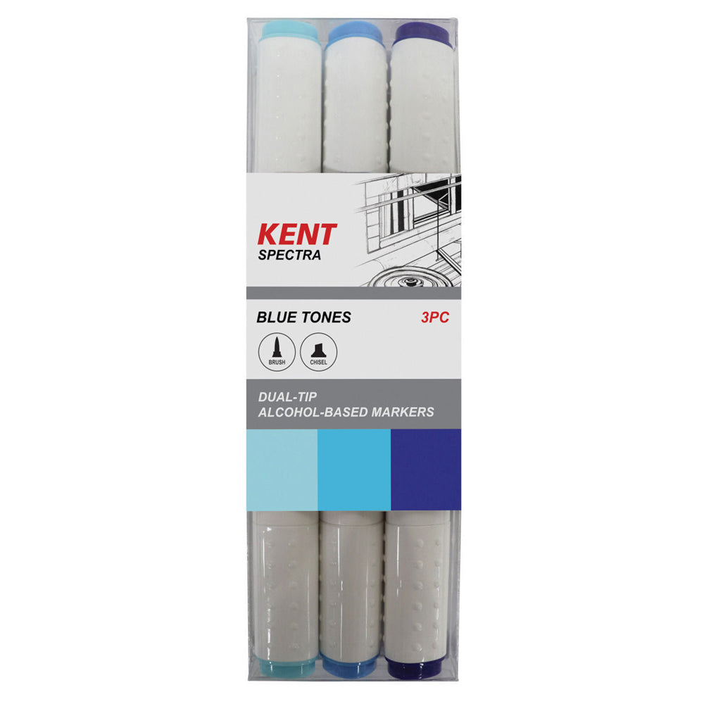 4x 3pc Kent Spectra Graphic Markers Brush Chisel Nib Blue Set