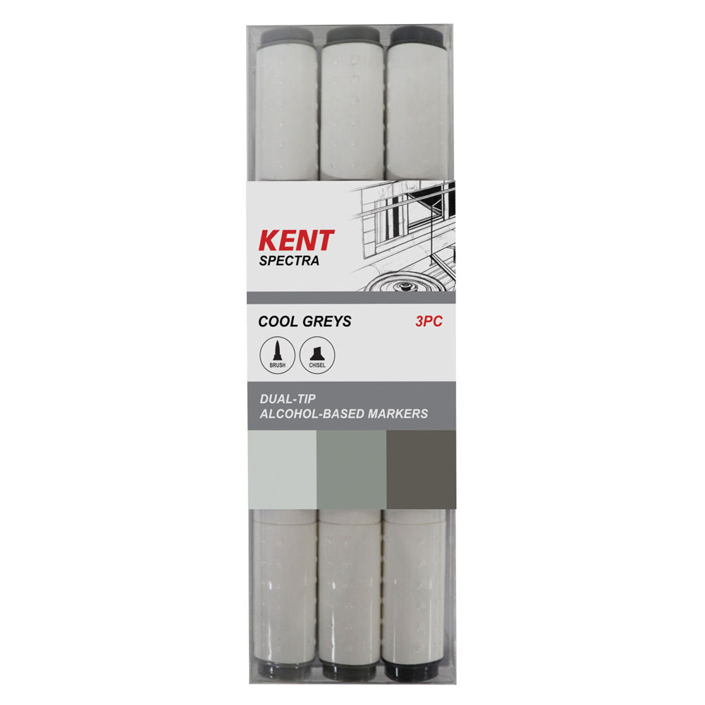 4x 3pc Kent Spectra Graphic Markers Brush Chisel Nib Cool Grey Set