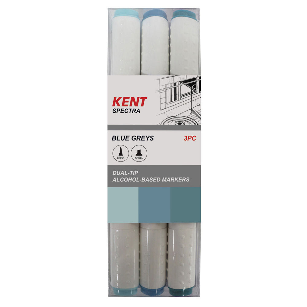 4x 3pc Kent Spectra Graphic Markers Brush Chisel Nib Blue Grey Set