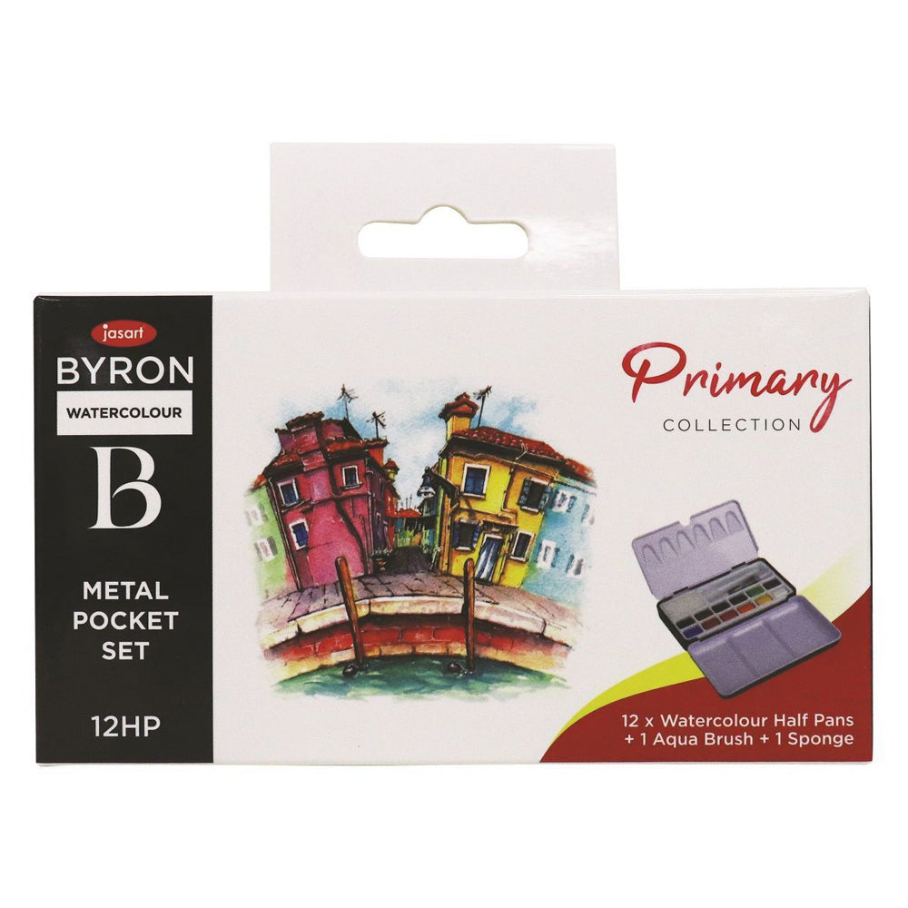 2PK Jasart Byron 12-Colour Pocket Watercolour w/ Brush Set - Primary