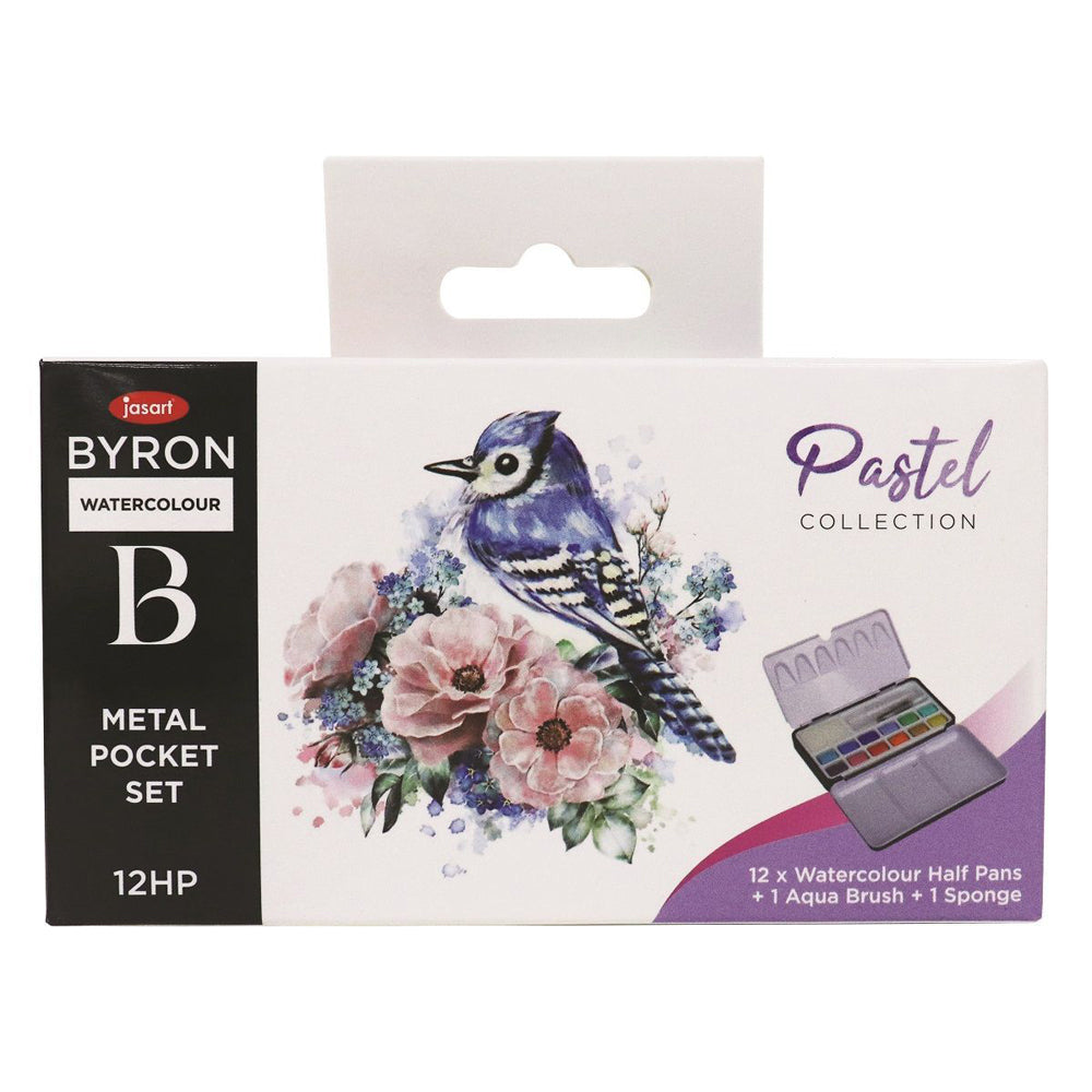 2PK Jasart Byron 12-Colour Pocket Watercolour w/ Brush Set - Pastel
