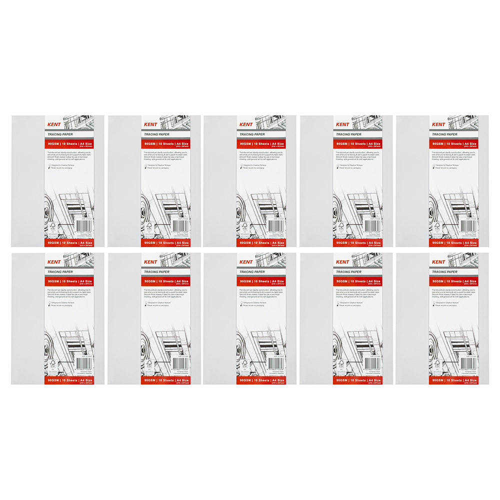 10PK Kent 10 Sheets Tracing Paper Pack A4 Drawing/Design
