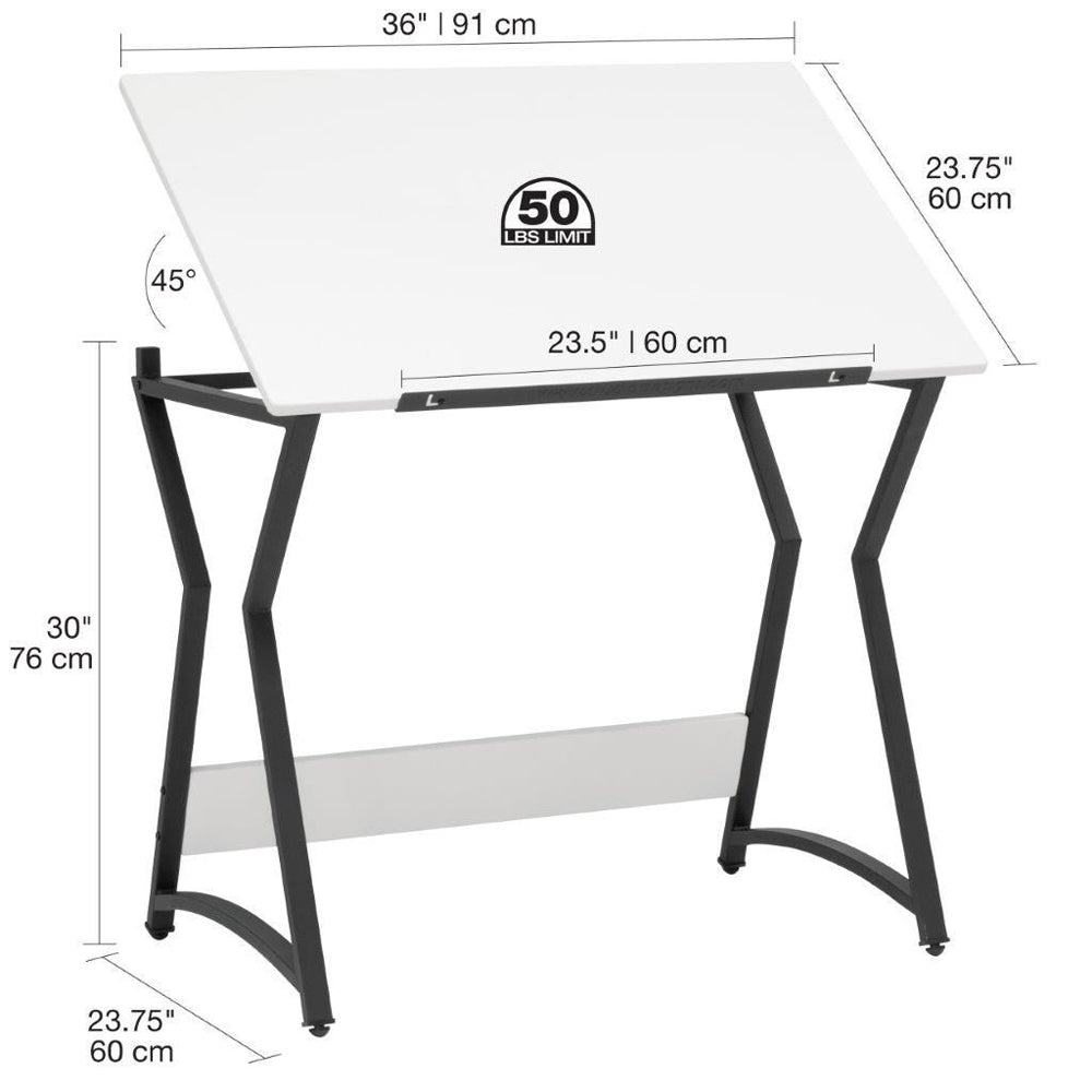Artfusion Steel Hourglass Drawing Table 91x60cm - Black/White