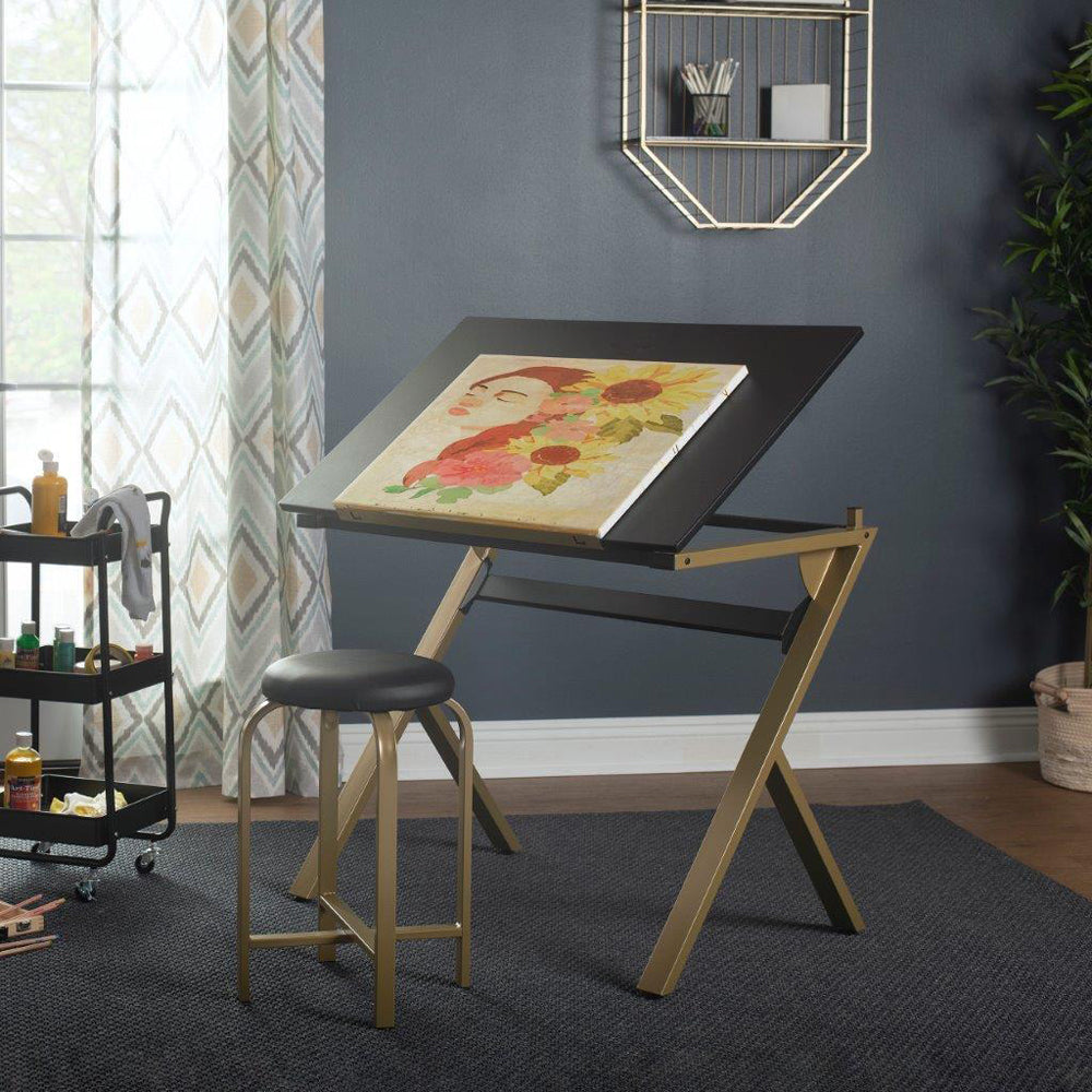 Artfusion Steel Stellar Drawing Table w/ Stool 91x60cm - Gold/Black
