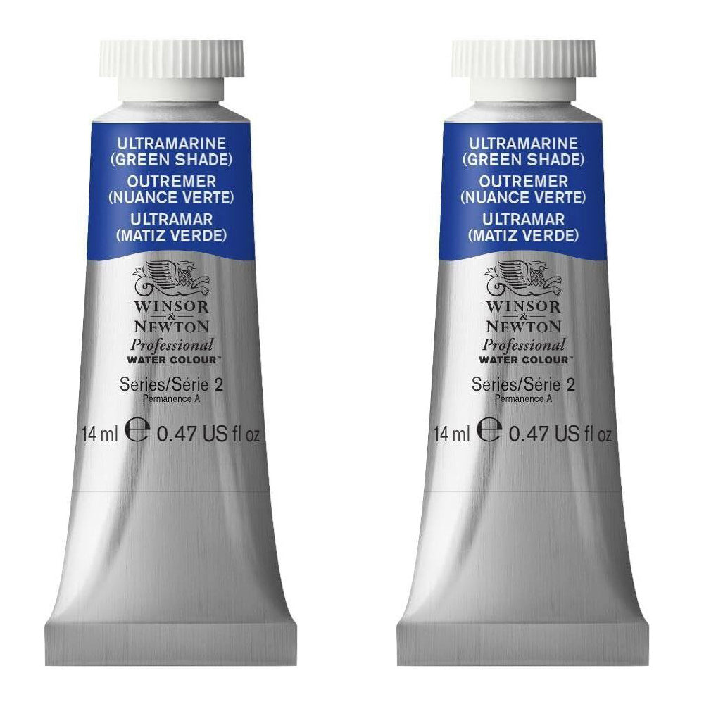 2PK Winsor & Newton 14ml Pro Watercolour Tube Ultramarine Green Shade S2