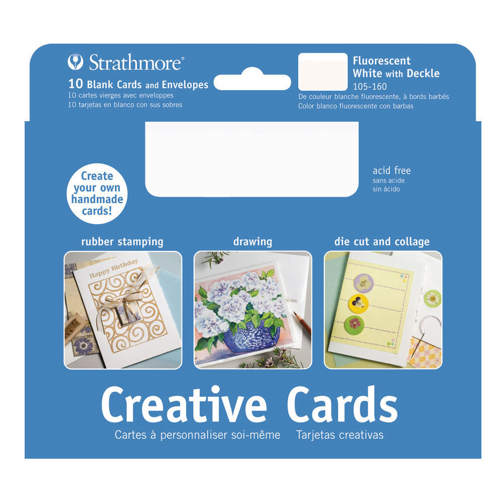 10pc Strathmore Blank Greeting Cards & Envelopes - Fluorescent White/Deckle