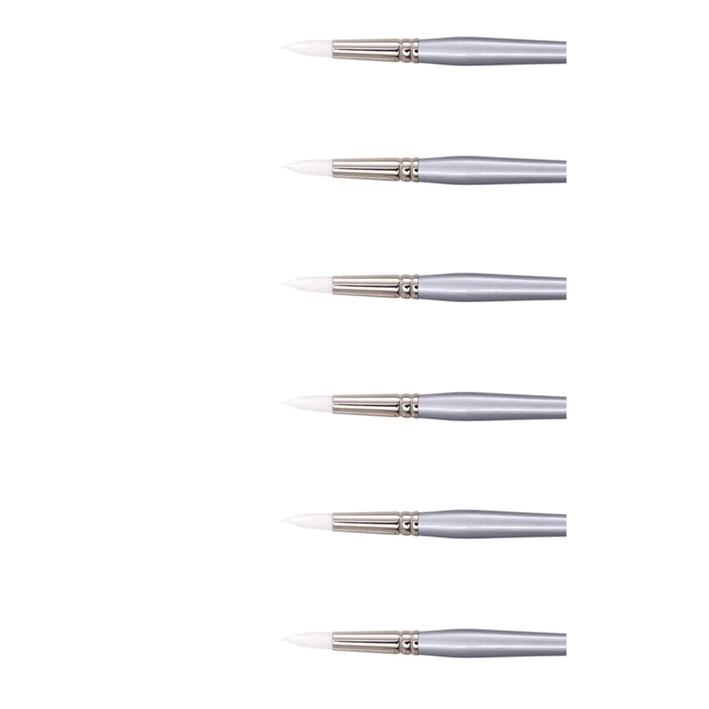6PK Jasart White Taklon Round Acrylic Paint Brush - Size 8