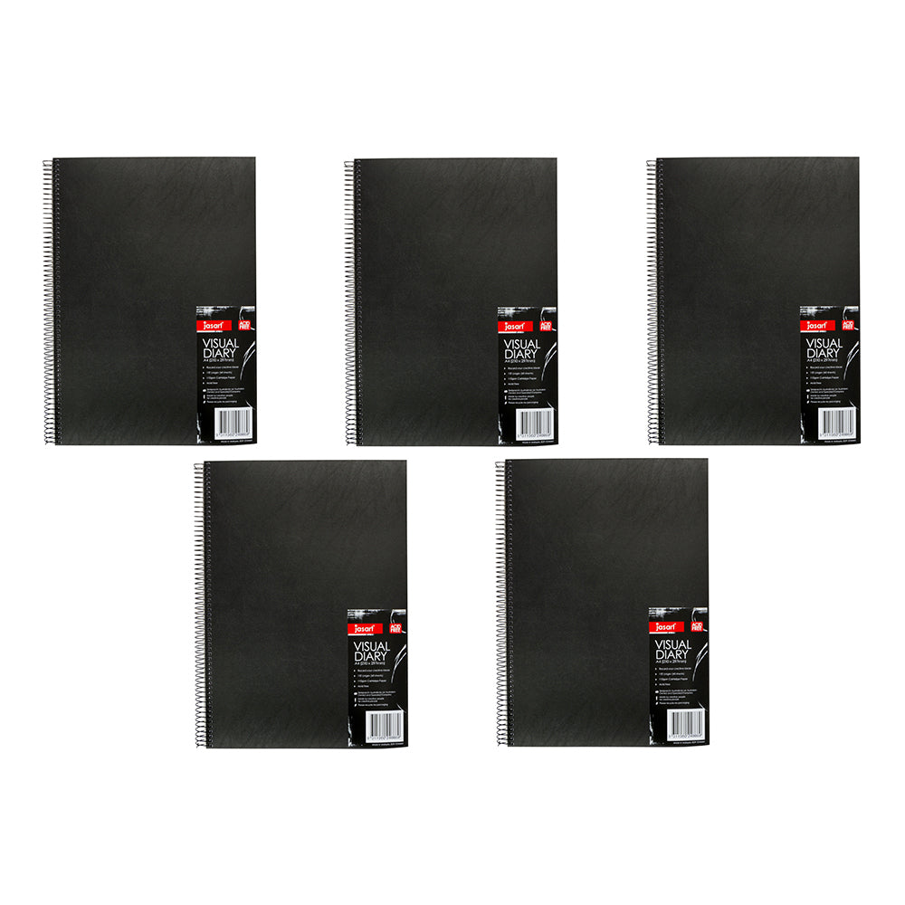 5PK Jasart Single A3 Wire Bound Visual Diary Journal 30-Sheets - Black