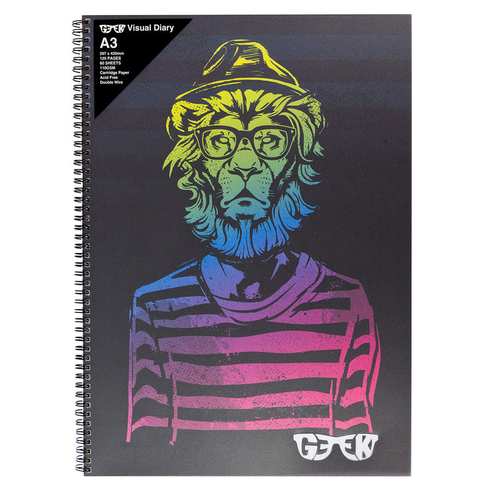 3PK Geek Visual Diary Hipstar Lion A3 Journal Home School