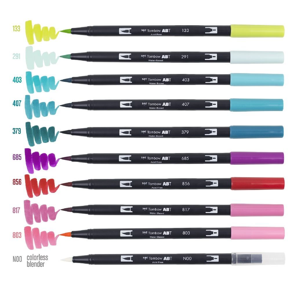 10pc Tombow Dual Brush Pen Marker Drawing/Sketching Set - Primary