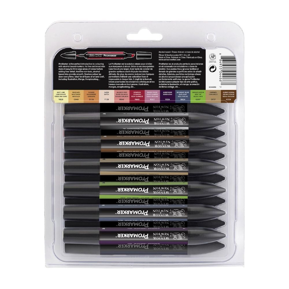 6pc Winsor & Newton ProMarker Drawing Marker Pen Set - Rich Tones