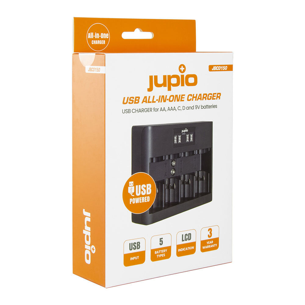 Jupio All-In-One USB Charger w/ LCD Screen For AA/AAA/C/D/9V Batteries
