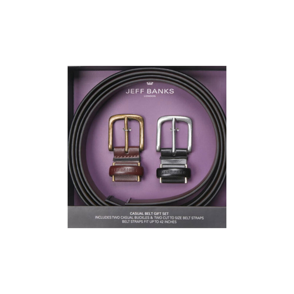 2pc Jeff Banks Men's Leather Casual Belt Waist Accessory Gift Set - Tan