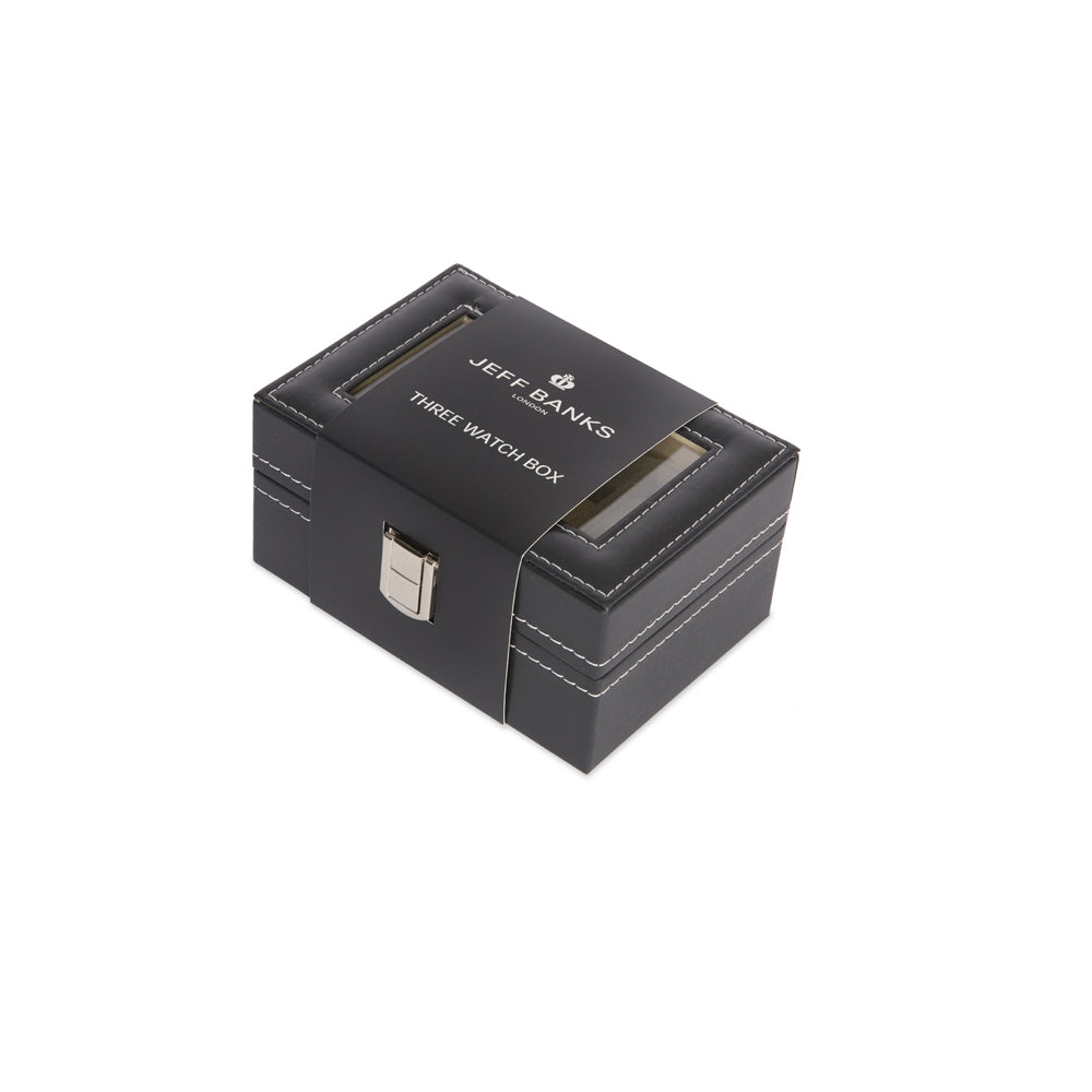 Jeff Banks 3-Slot PVC Watch Box Carrier Storage - Black
