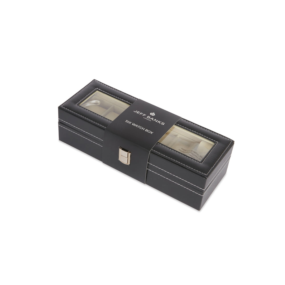 Jeff Banks 6-Slot PVC Watch Box Carrier Storage - Black