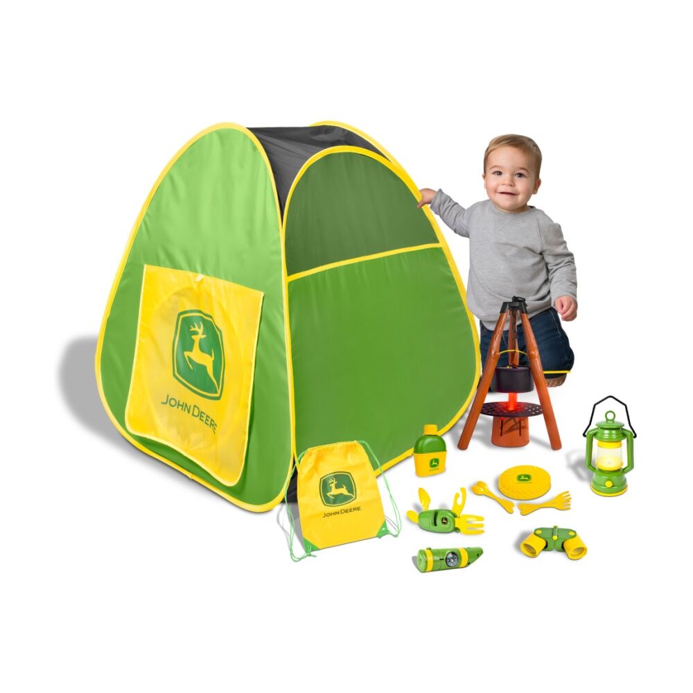18pc John Deere 18Pc Pop-Up Camping Set w/Interactive Fire Pit & Accessories 5y+