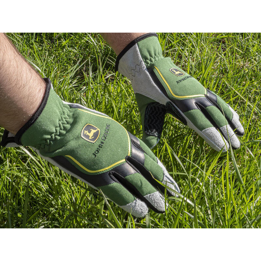 John Deere Men's Split Cowhide Leather Utility Gloves Green/Black
