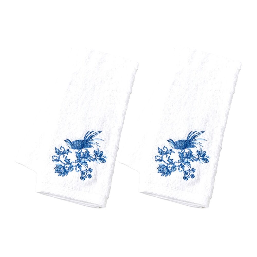 2PK Pilbeam Living Cotton Chinoiserie Hand Towel White/Blue 65cm