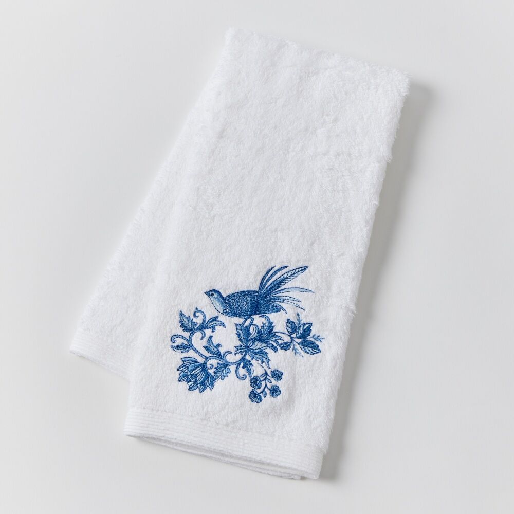2PK Pilbeam Living Cotton Chinoiserie Hand Towel White/Blue 65cm