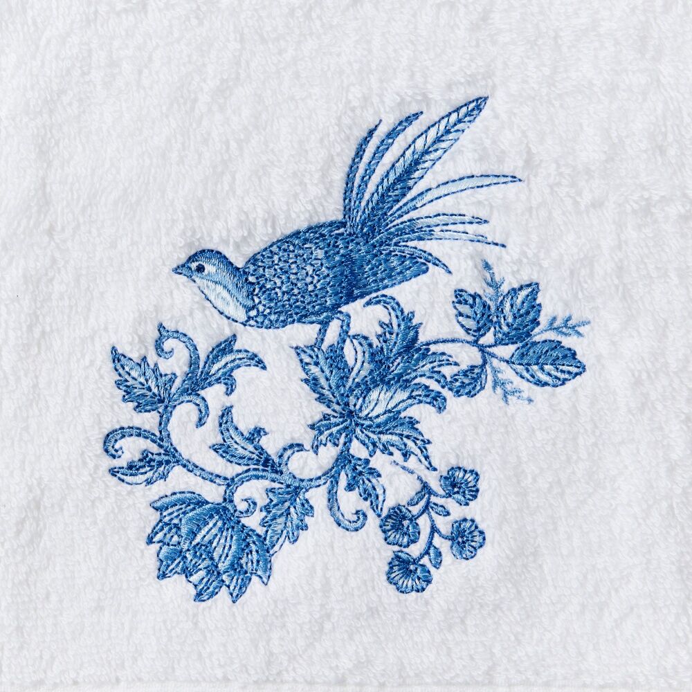 2PK Pilbeam Living Cotton Chinoiserie Hand Towel White/Blue 65cm