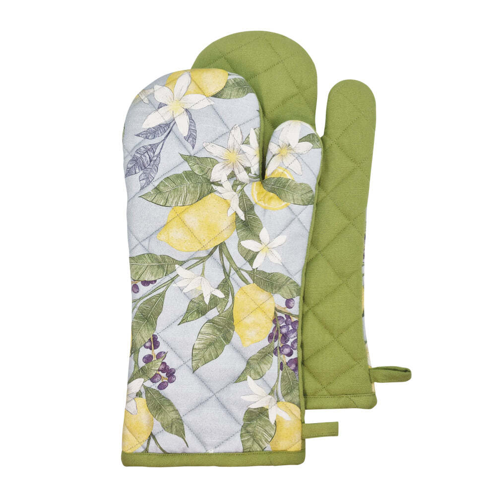 2PK J.Elliot Home Lemon 19x35cm Cotton Oven Mitt - Sky & Bayleaf
