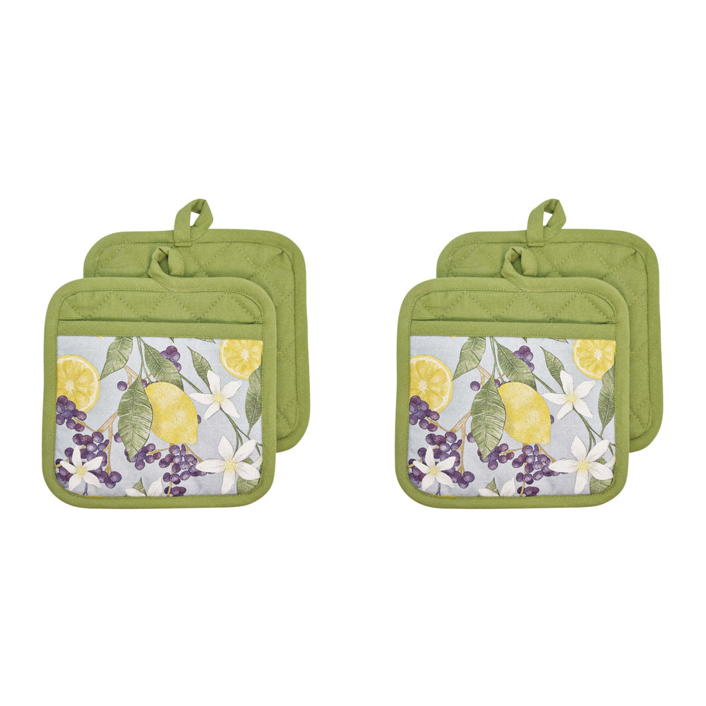 2x 2PK J.Elliot Home Lemon 21x21cm Cotton Pot Holder - Sky & Bayleaf