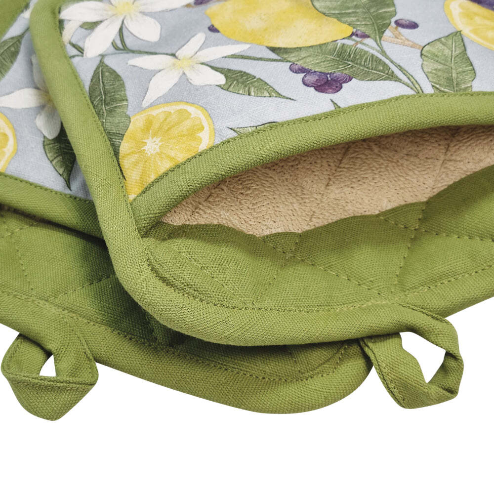 2x 2PK J.Elliot Home Lemon 21x21cm Cotton Pot Holder - Sky & Bayleaf