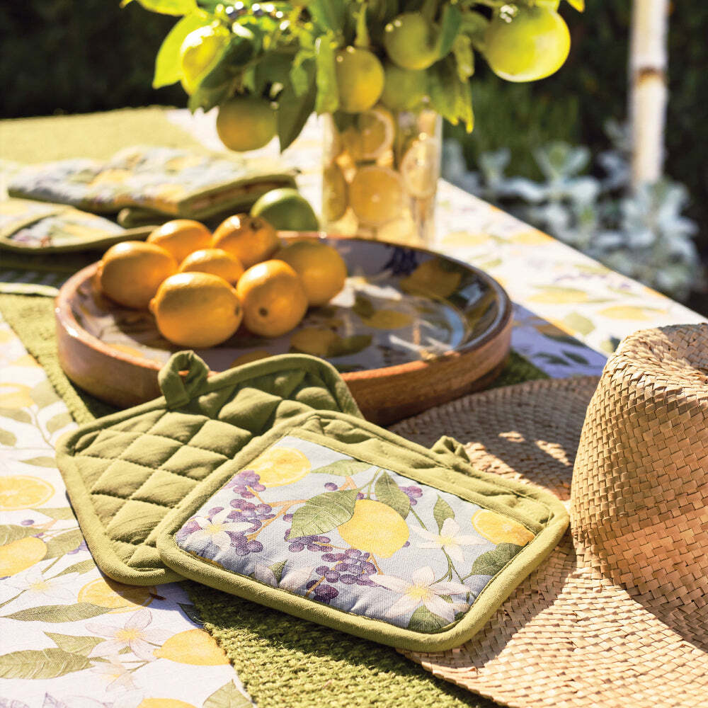 2x 2PK J.Elliot Home Lemon 21x21cm Cotton Pot Holder - Sky & Bayleaf