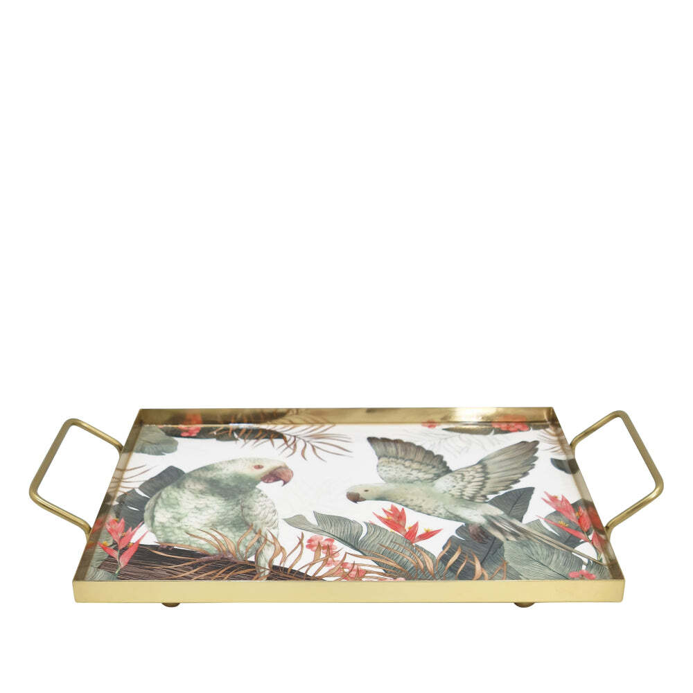 J.Elliot Home Tropical 46x35cm Rectangle Tray w/ Handle Large - Gold