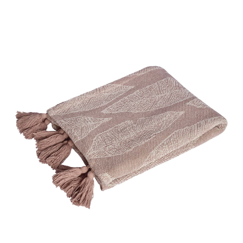 J.Elliot Home Kye 130x160cm Cotton Throw Blanket - Warm Taupe & Cream