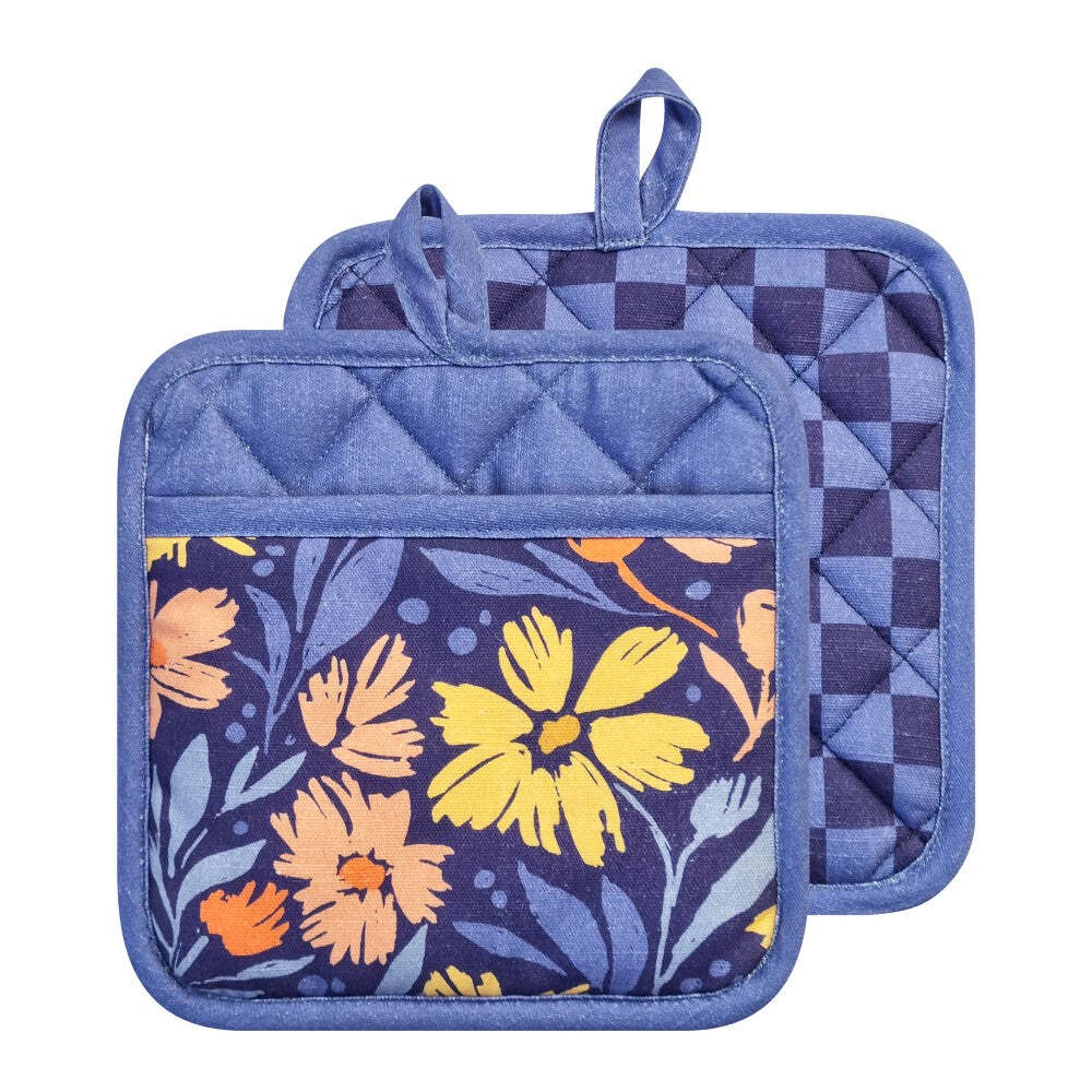 2pc J.Elliot Home Millie Pot Holder 21x21cm Dusty Blue Multicolour