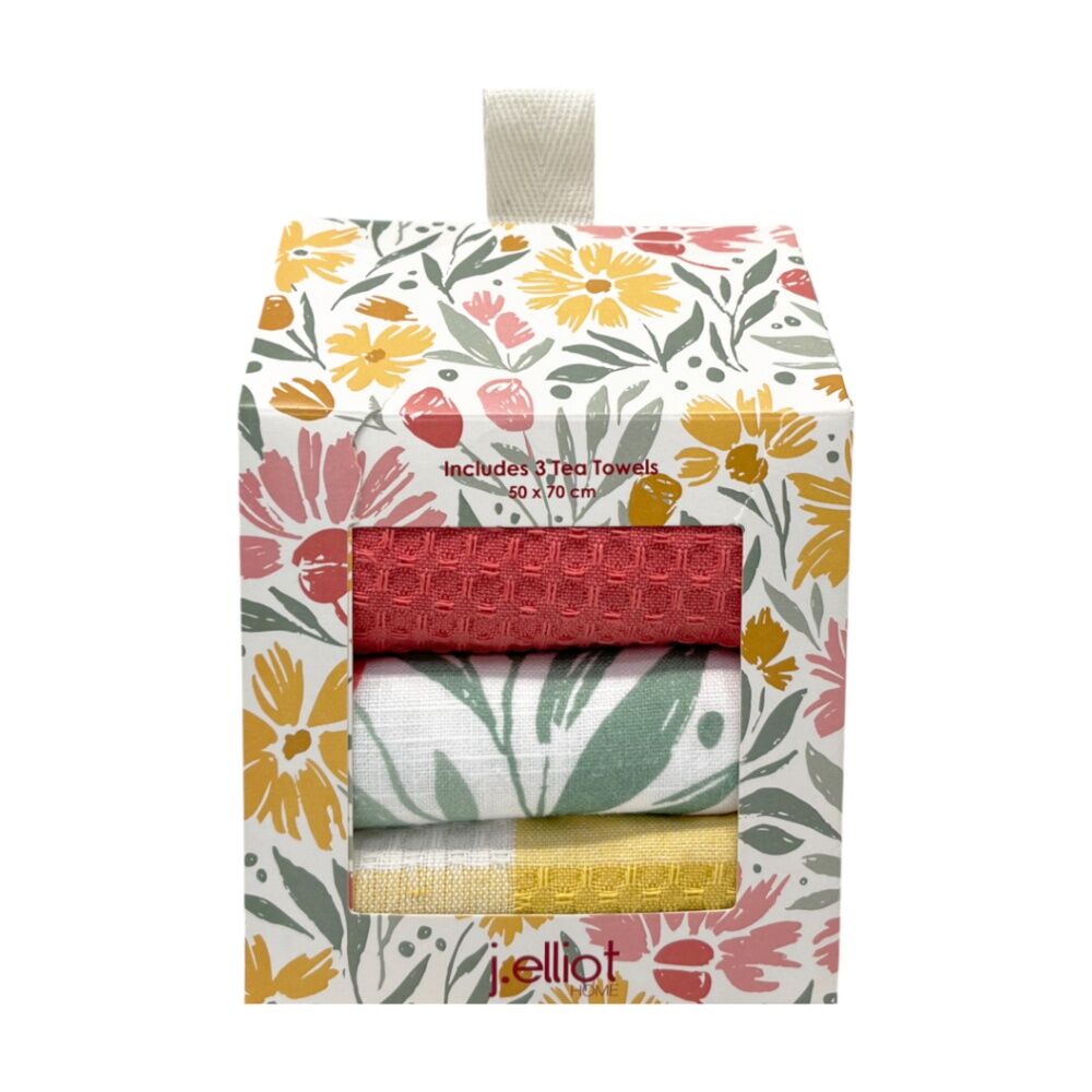 3pc J.Elliot Home Millie Tea Towel Gift Box 50x70cm Bubblegum Multi