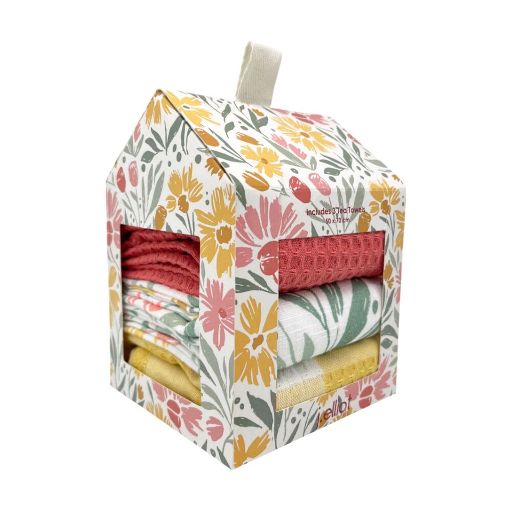 3pc J.Elliot Home Millie Tea Towel Gift Box 50x70cm Bubblegum Multi