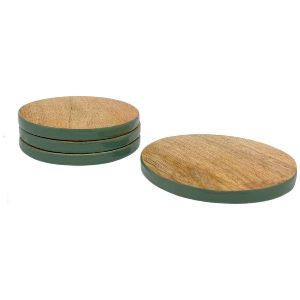 2x 4pc J.Elliot Home Corinne Wooden Coasters Set 10x10x1cm Green & Natural