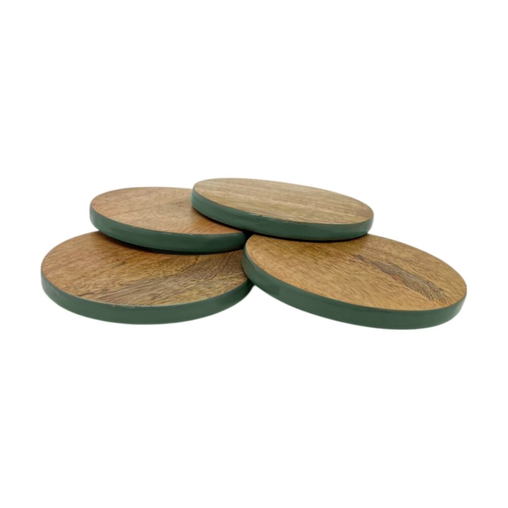 2x 4pc J.Elliot Home Corinne Wooden Coasters Set 10x10x1cm Green & Natural