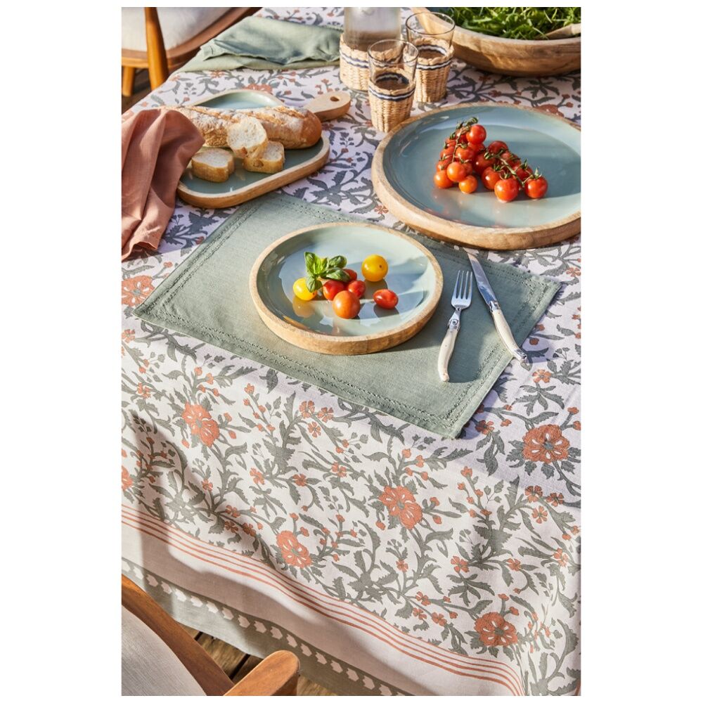 J.Elliot Home 100% Cotton Basra Printed Tablecloth 150x270x0.5cm Muted Sage