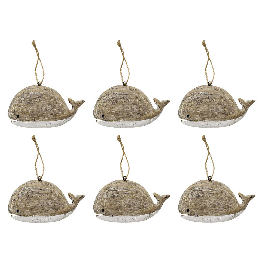 6PK LVD Wood Whale Hanger Ornament Decor 13x8cm - Natural