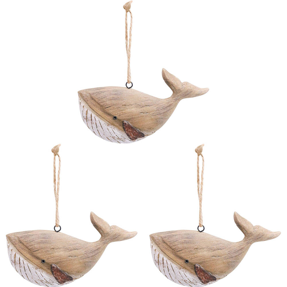 3PK LVD Maestro Wooden Hanging Whale Home/Room Decor 15x9cm Brown