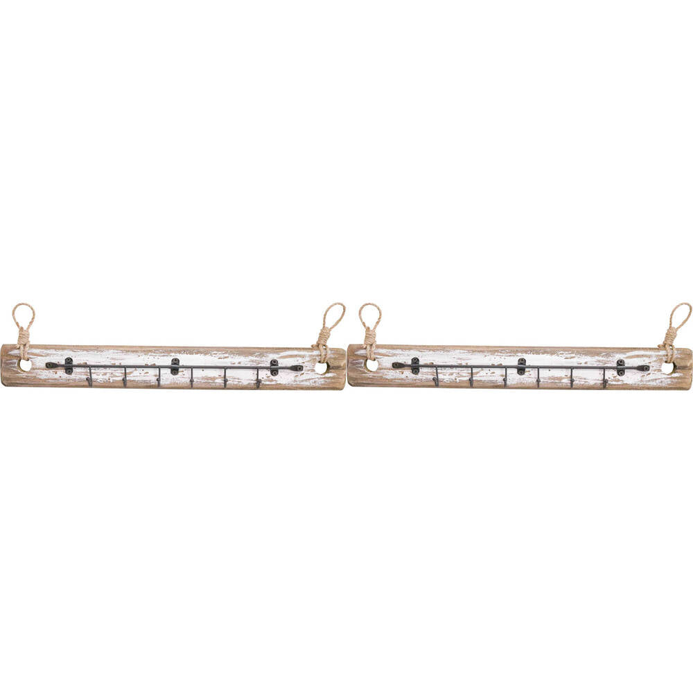 2PK LVD Reclaimed Wood Rustic Wall Mounted Hooks Small 44x5.5cm