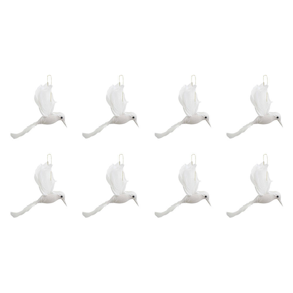 8PK LVD Wall Hanging Bird Ornament Decor Small 11x18cm - White