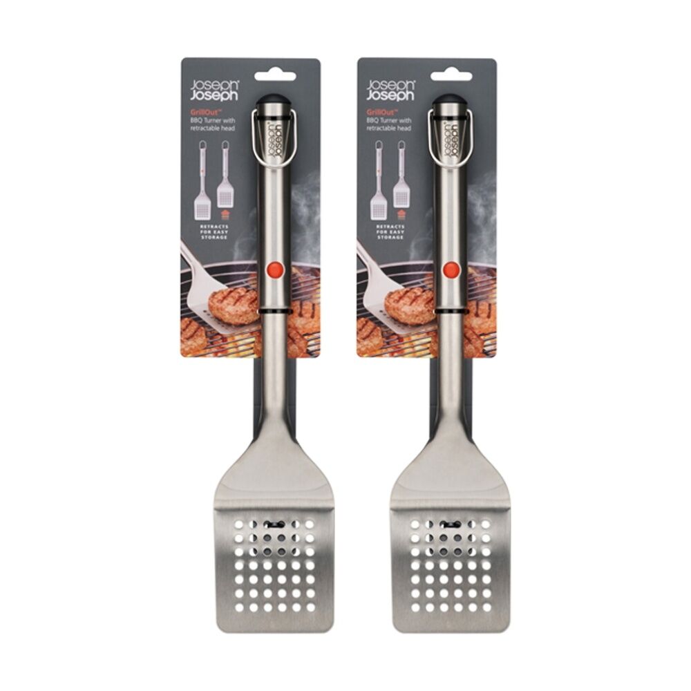 2PK Joseph Joseph GrillOut BBQ Slotted Turner With Retractable Head Steel