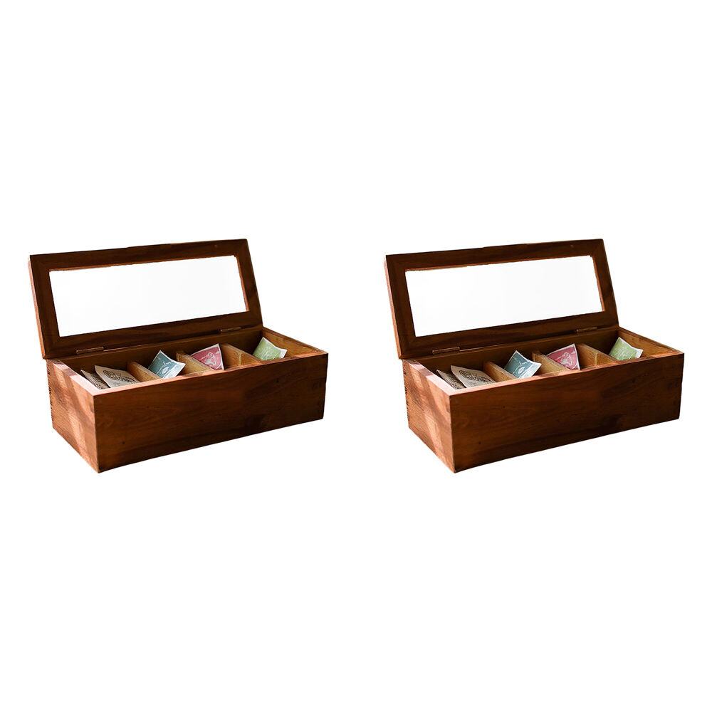2PK Essen Acacian Spice/Tea Box 26x9 Wooden Spice Container Organisers Brown