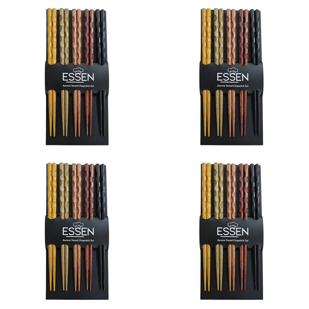 4x 5pc Essen Acacian Chopsticks Wood Cutlery Dining Utensils Multicoloured