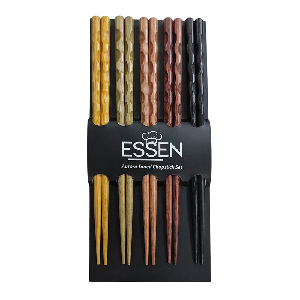 4x 5pc Essen Acacian Chopsticks Wood Cutlery Dining Utensils Multicoloured