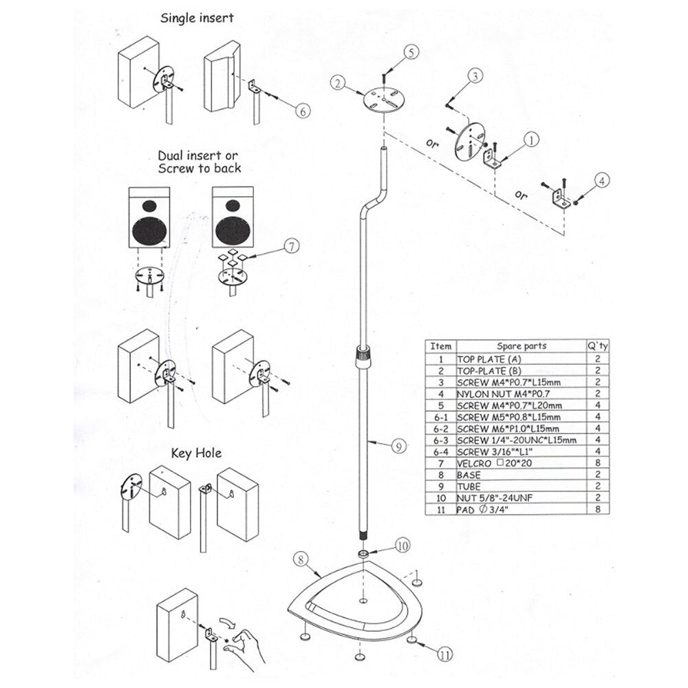 Tauris Adjustable Height Satellite Speaker Stand